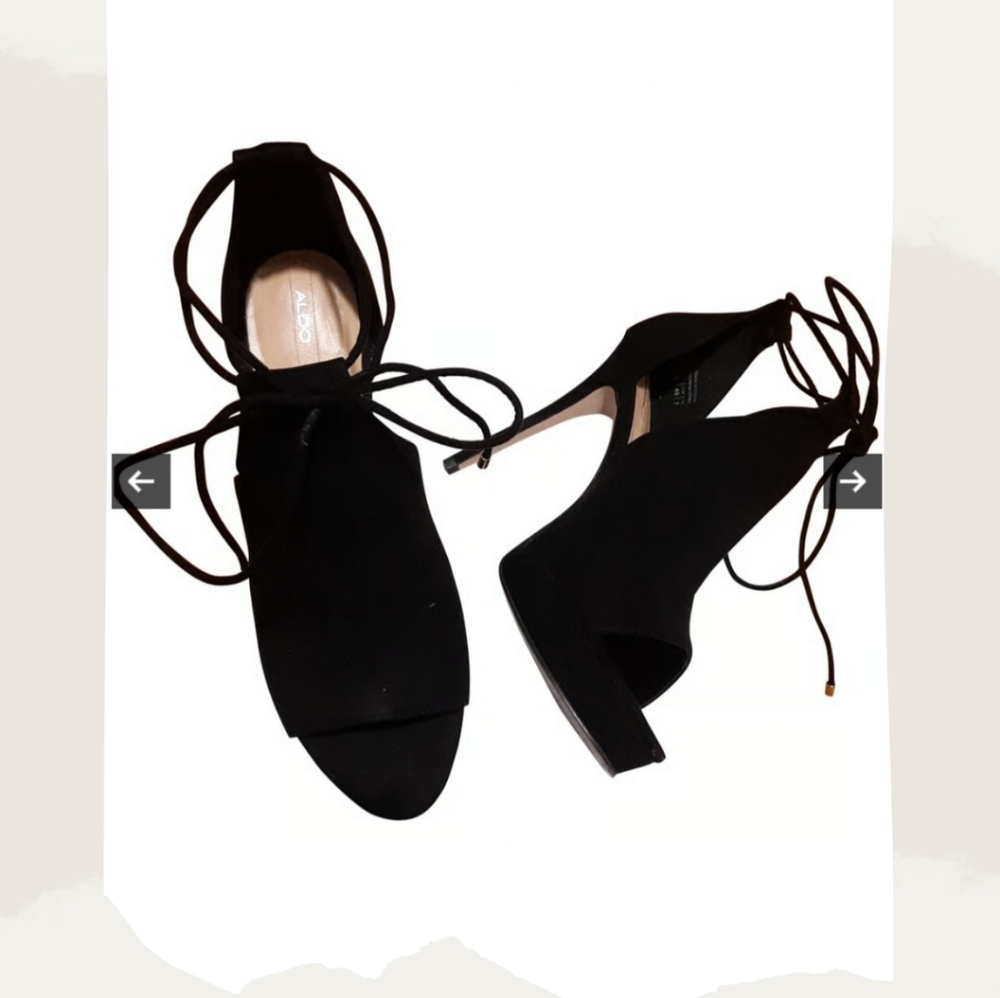 Aldo Black Suede Heels String Up Size 9